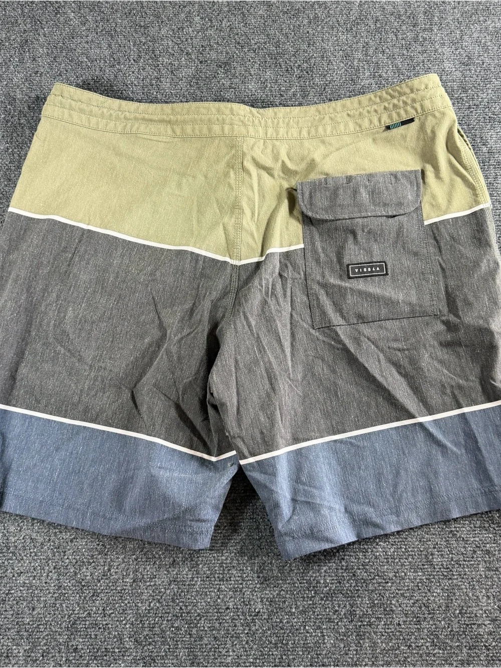 Vissla Swim Trunks Mens 36 Green Gray Swim Board Shorts Pockets Drawstring